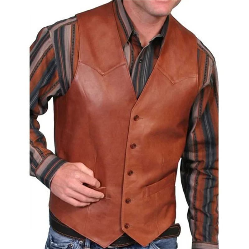 Gilet cuir homme motard 5XL, style steampunk ou western cowboy pour costume vintage et fête déguisée