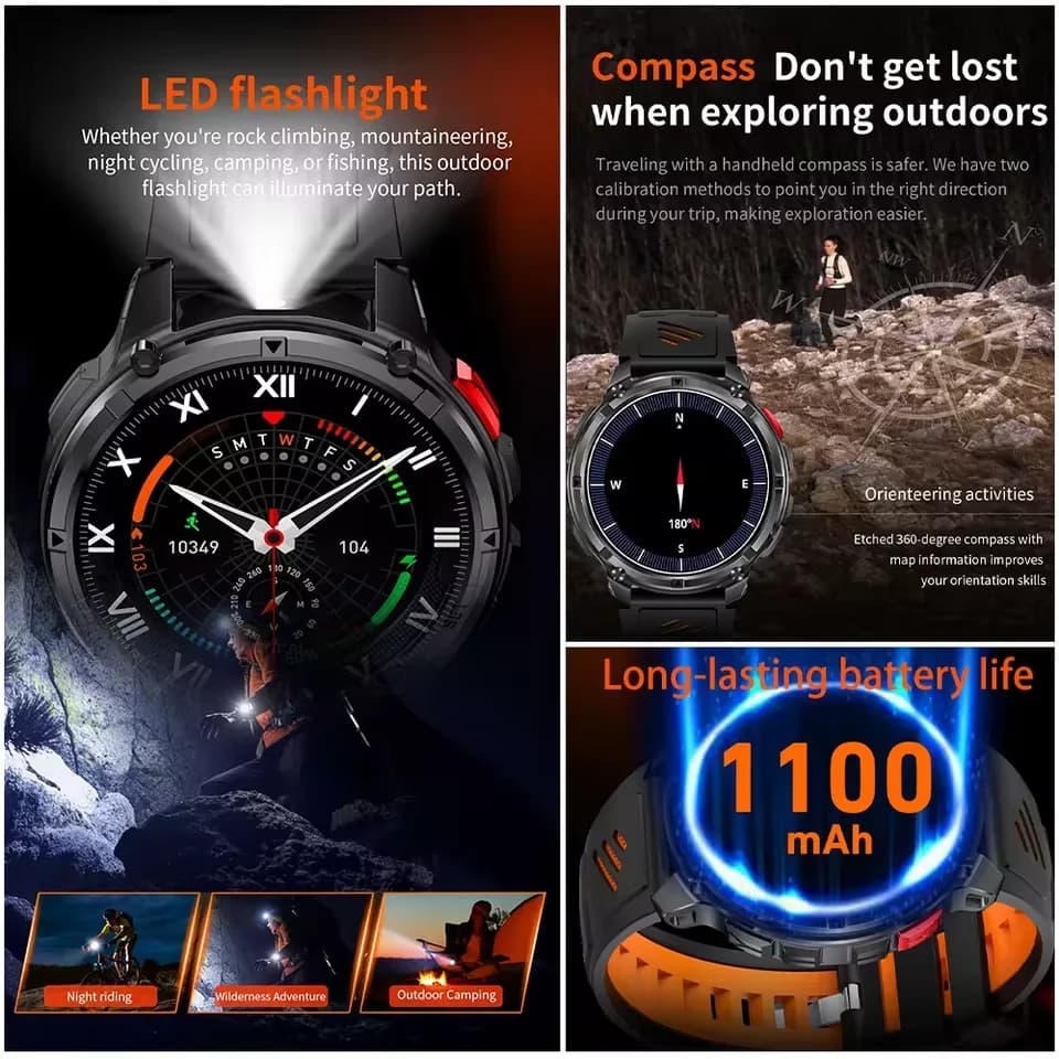 Montre T-Rex3 Pro 2026 - Batterie 1100mAh, GPS Trajet, Étanche 5ATM, Boussole Militaire Smartwatch Outdoor