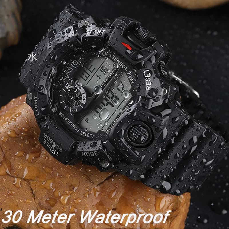 Montre militaire homme multifonction étanche - Cadran large sport électronique avec alarme