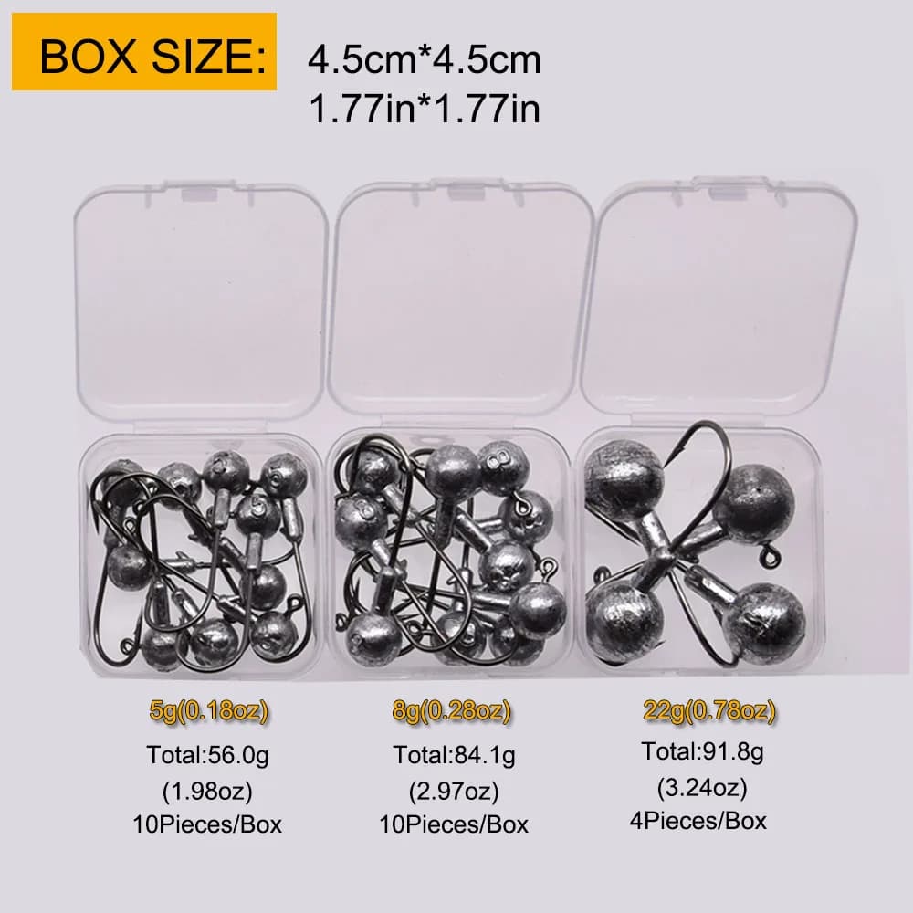 Têtes de jigging plombées rondes 1g à 20g pour leurres souples, hameçons pour crankbait et pêche verticale