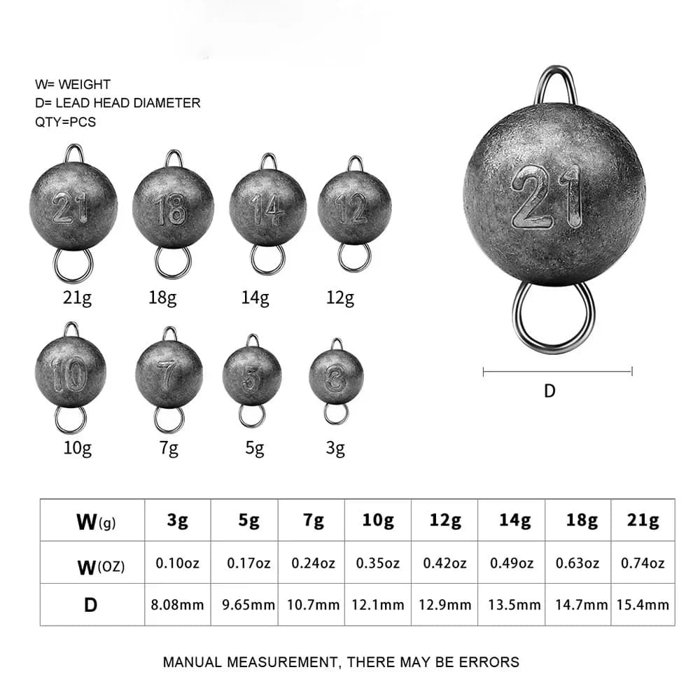 Plombs de pêche plombés tête plombée 3g à 21g pour leurres et pêche au leurre toutes espèces