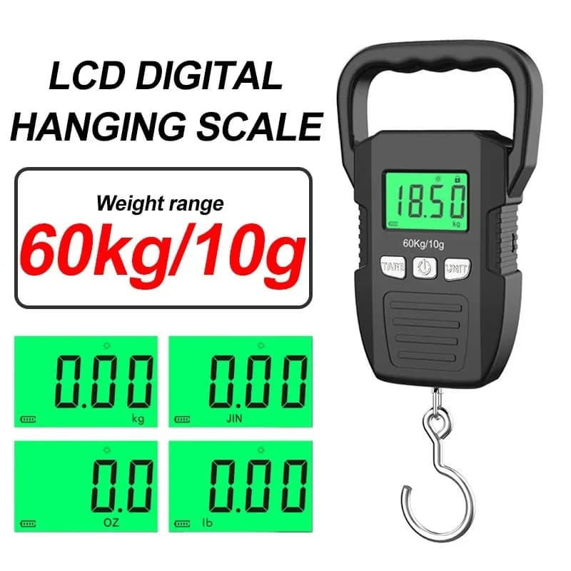 Balance suspendue digitale 60kg précision 10g - Rechargeable batterie/USB - Pour pêche, bagages, pesée portable