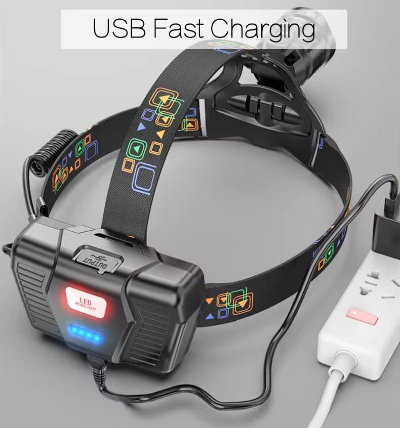 Frontale pêche XHP100 LED zoomable rechargeable USB étanche haute puissance super lumineuse 18650