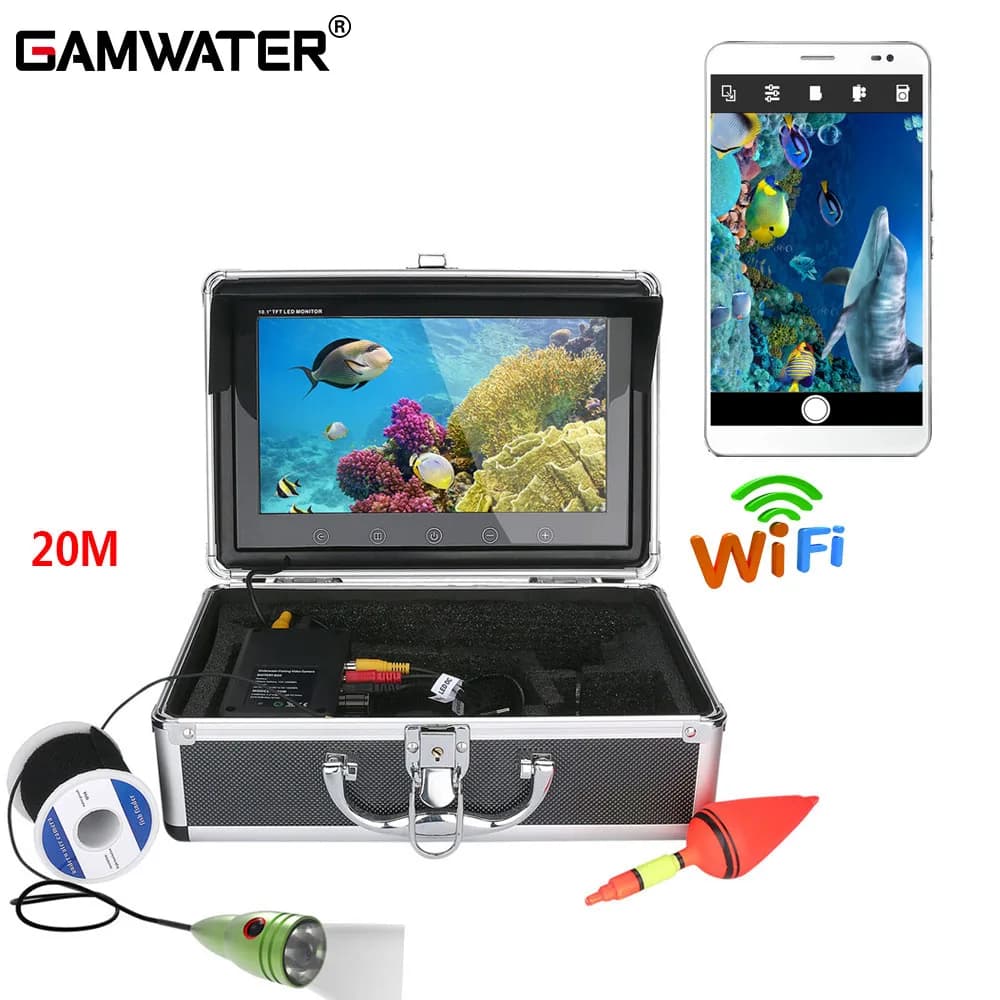 GAMWATER Kit caméra vidéo sous-marine wifi 10 pouces pour iOS Android 20m 30m 50m 1000tvl pêche