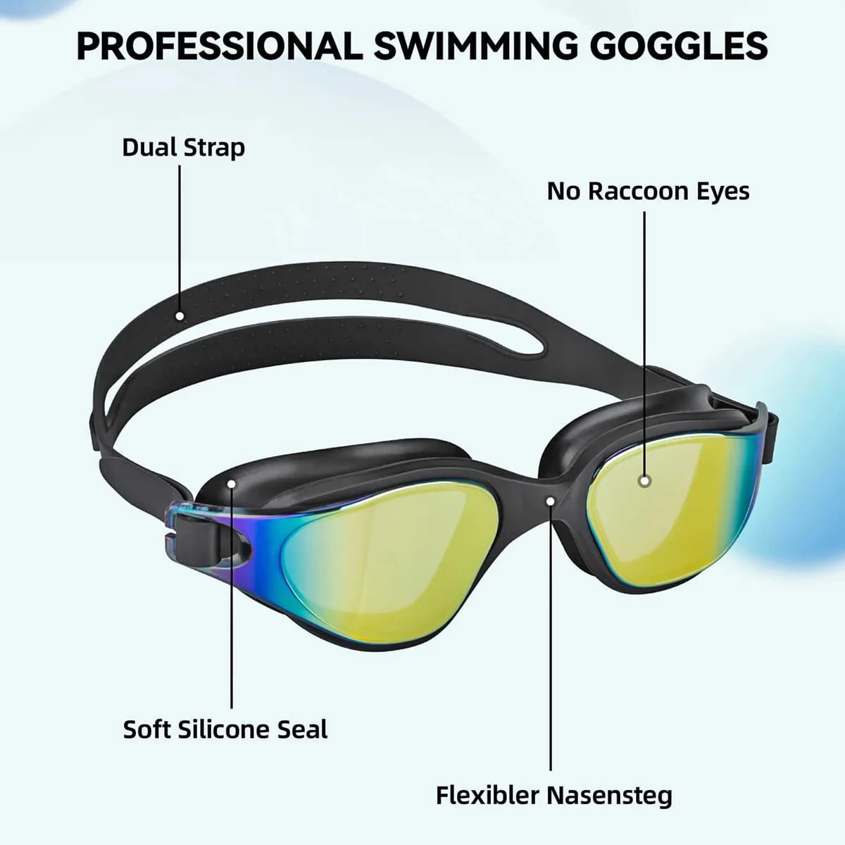 Lunettes de natation professionnelles étanches anti-buée adultes HD silicone avec étui portable