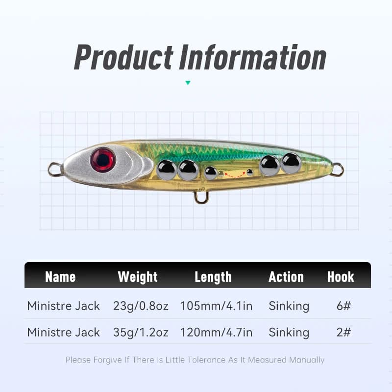 Leurre stickbait coulant LEYDUN MINISTRE JACK 105mm 23g pencil nageur pour bar mer wobblers