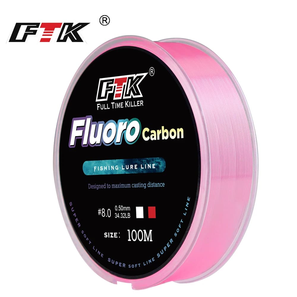 Ligne fluorocarbone FTK 100m 4.13-34.32LB rose super souple pour pêche à la mouche et leurres 0.14mm-0.5mm