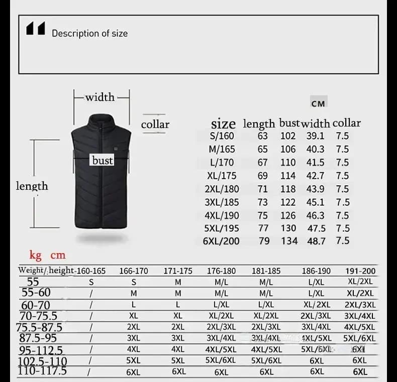 Veste chauffante homme et femme électrique USB pour randonnée hiver chauffage corporel 6XL
