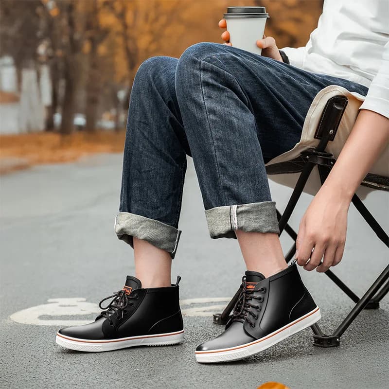 Bottes de pluie haut de gamme homme court tube basse anti-dérapant pêche lacets mode couple