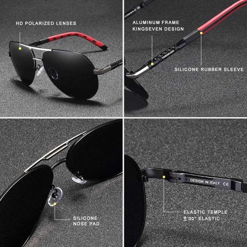 Lunettes de soleil aluminium rétro luxe - Monture pilote unisexe pour pêche et loisirs