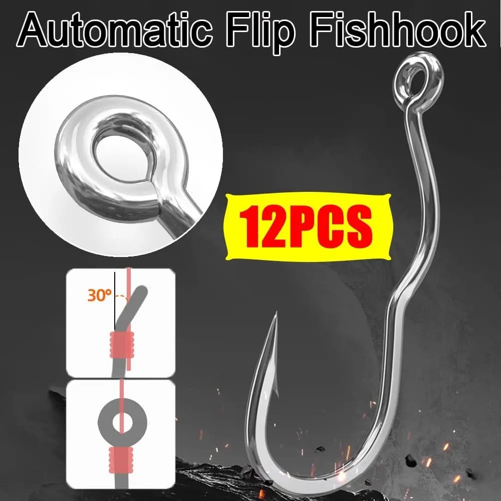 12 hameçons automatiques flip acier carbone anti-dérapage - pêche facile et efficace