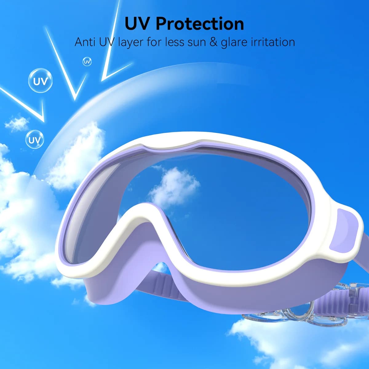 Lunettes de natation enfant 3-15 ans grande monture étanches vision large anti-buée UV réglables