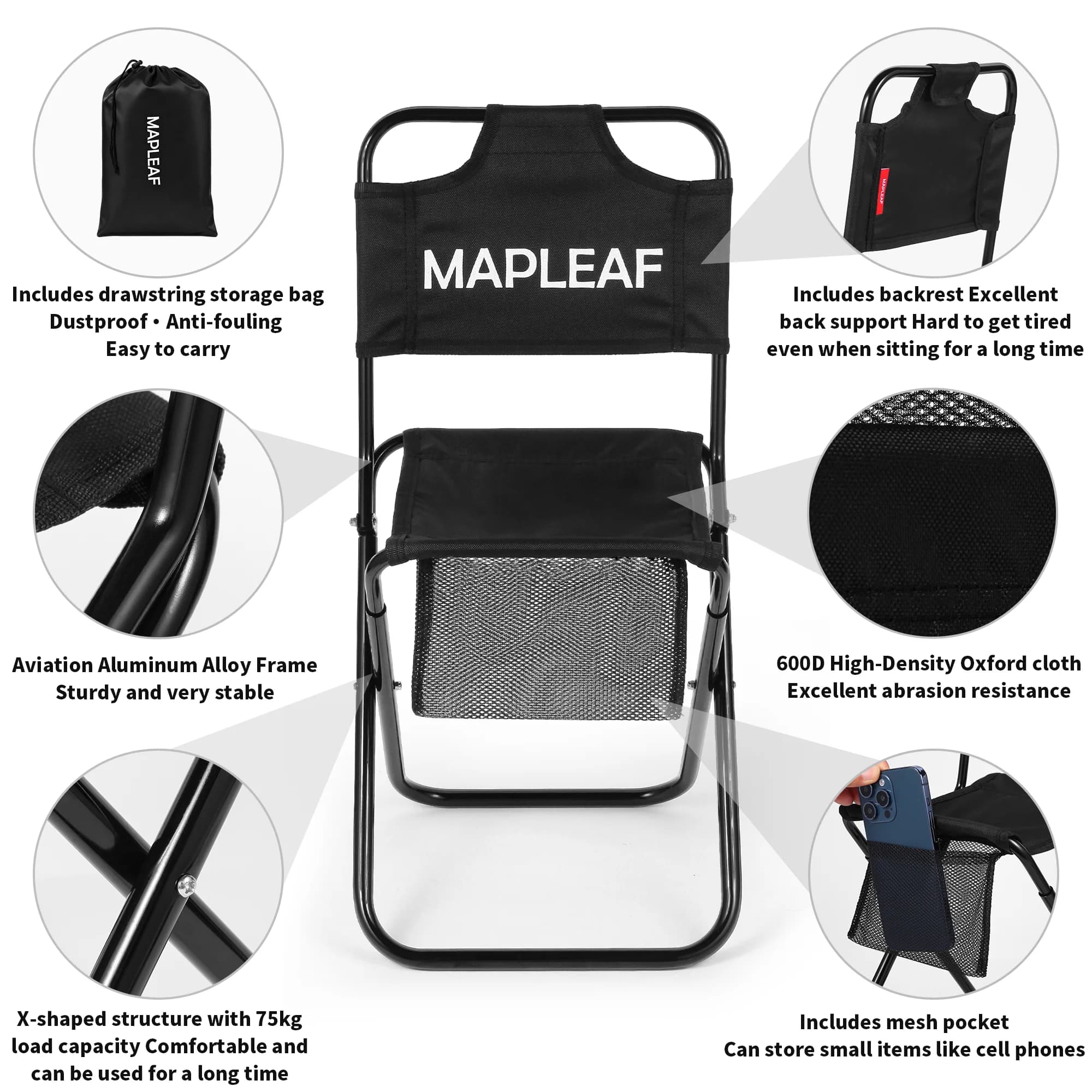 Chaise plage MAPLEAF ultra légère pliante voyage randonnée pêche camping pique-nique