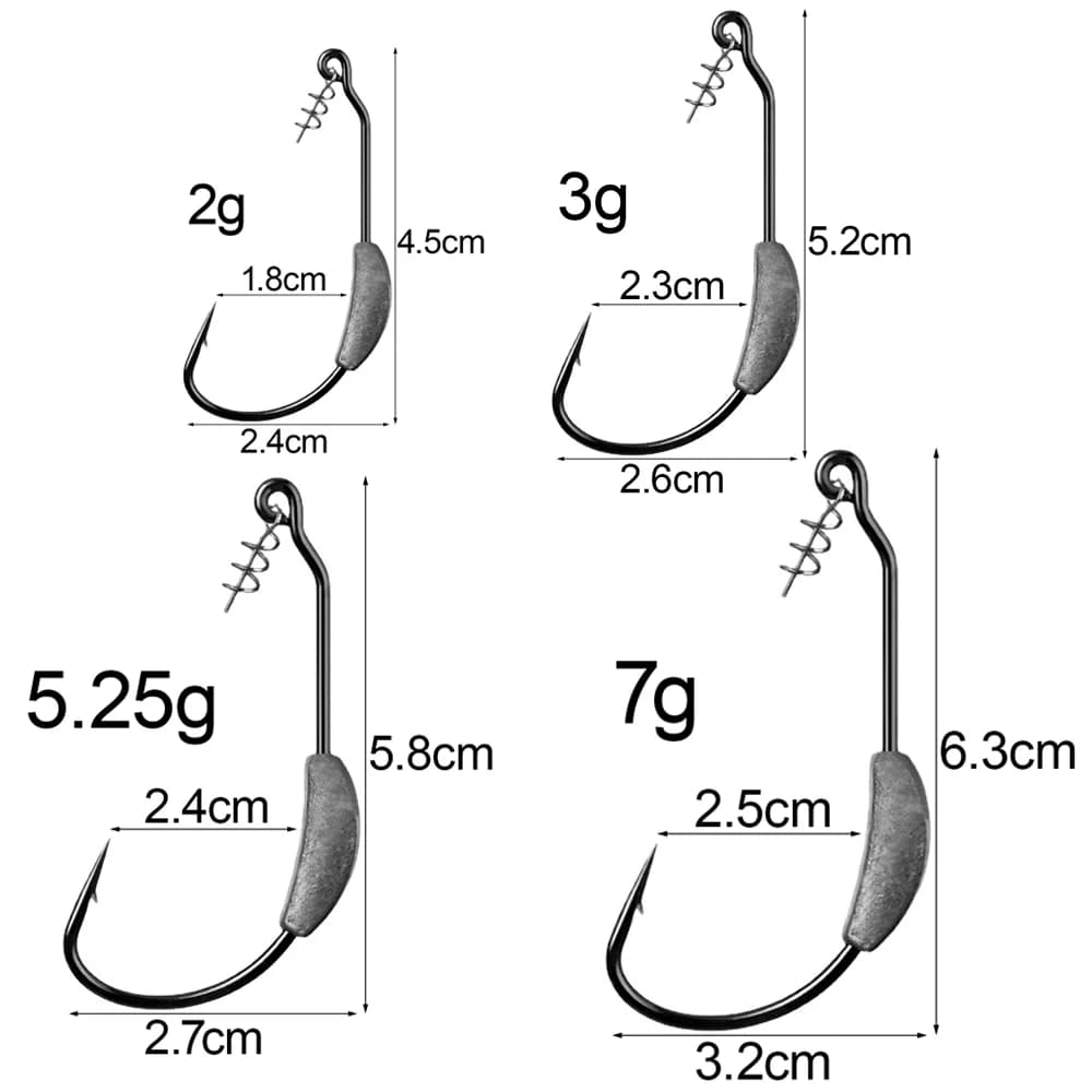 Hameçon offset avec ardillon pour leurres souples Texas rig pêche 2g 3g 5.25g 7g