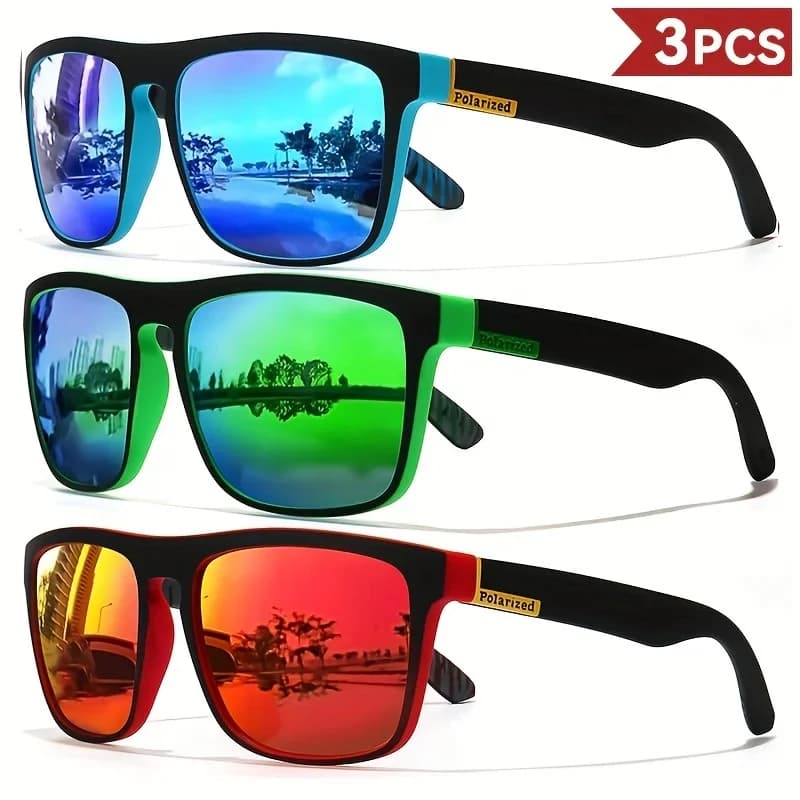 Lot 3 paires lunettes de soleil polarisées carrées fantaisie homme femme - mode classique cool
