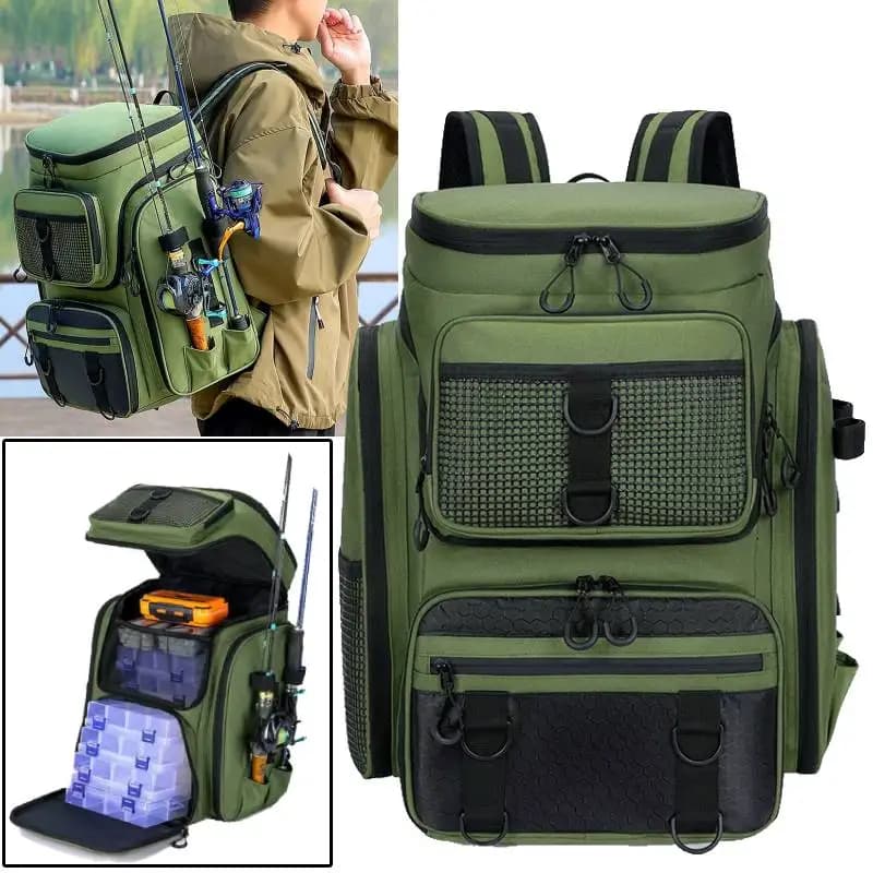 Sac de pêche 50L avec porte-cannes sac poitrine organisation leurres rangement sac à dos camping randonnée