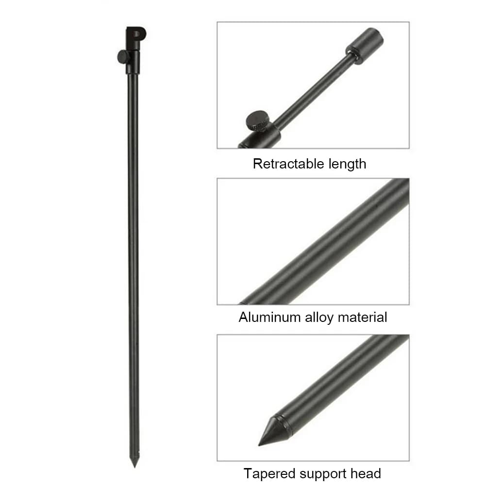 Support de canne réglable pour alarme de pêche carpe - Tige de berge en aluminium noir extensible