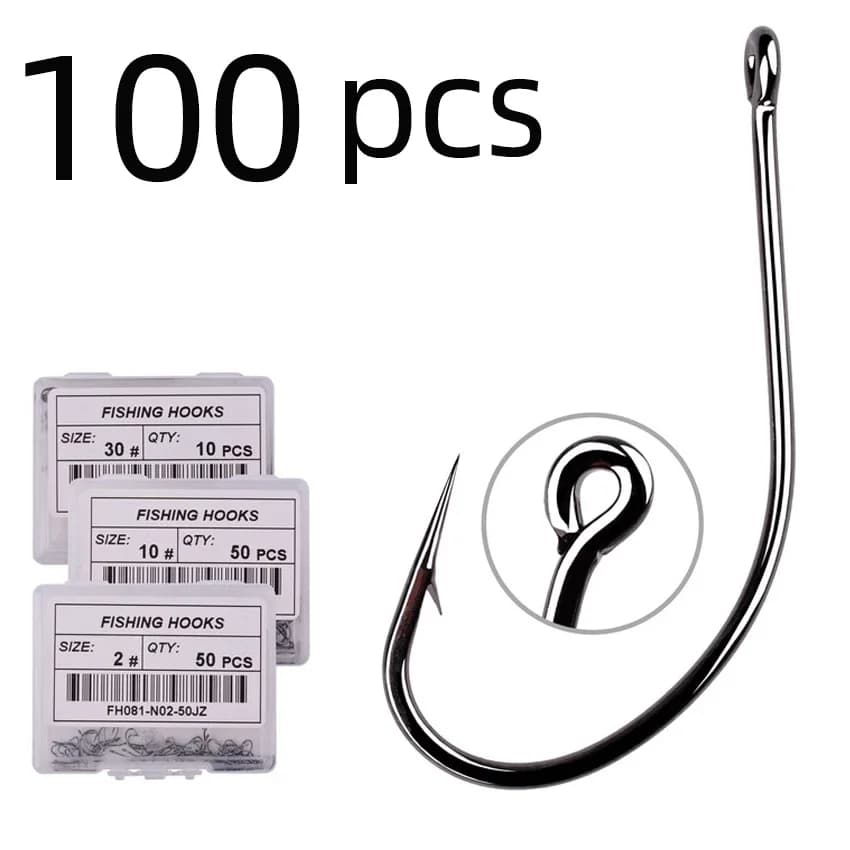 Lot de 100 hameçons circle octopus pêche en mer, acier haute carbone durci et affûté, avec ardillon