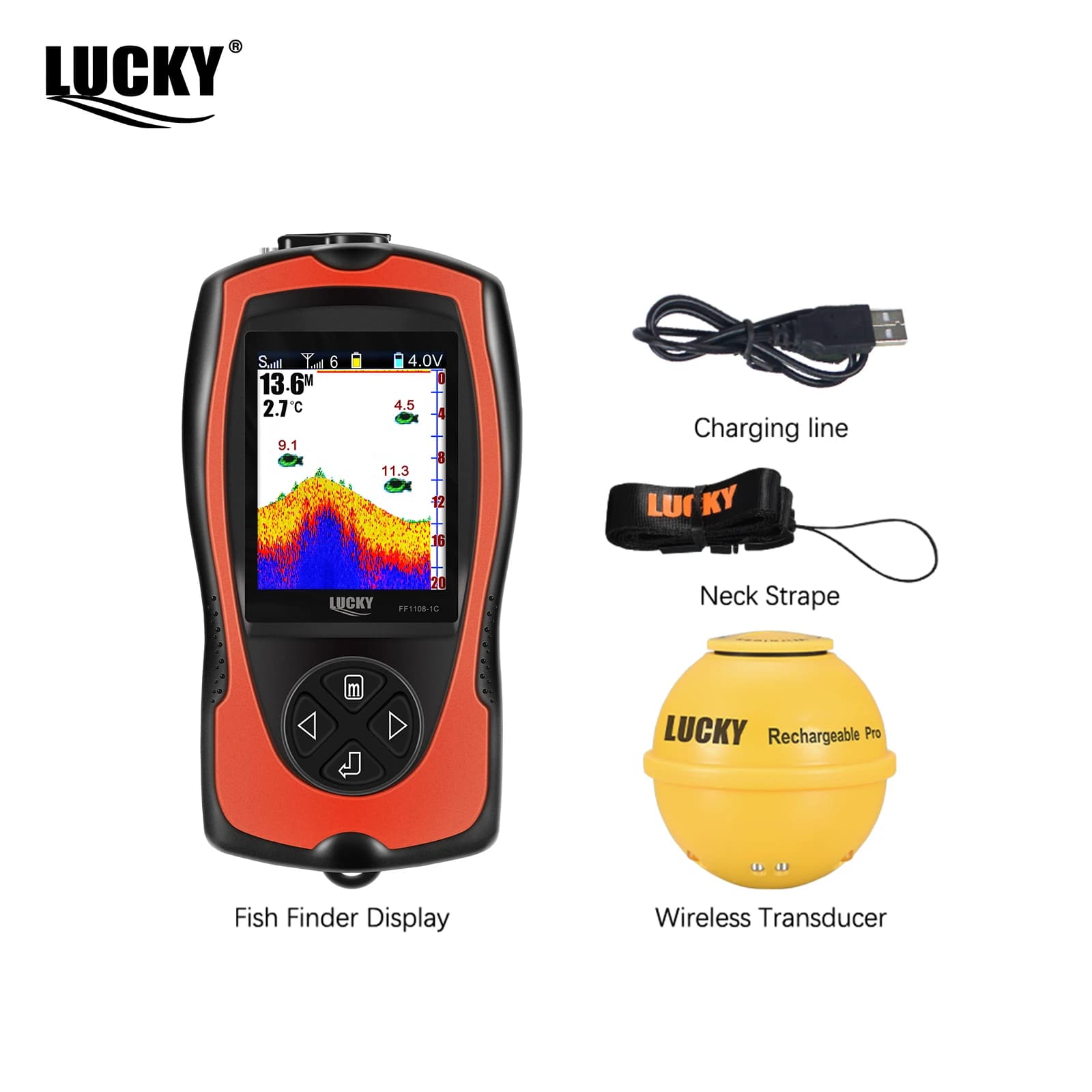 LUCKY FF1108-1CWLA Sonar Sans Fil Rechargeable Pêche 45M Profondeur Eau Échosondeur Détecteur Portable Poissons