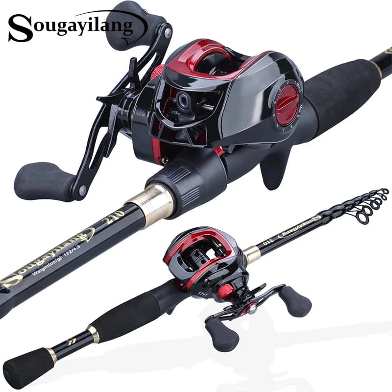 Canne à pêche télescopique Sougayilang 1.8-2.4m avec moulinet 17+1BB 7.1:1 - Combo pêche polyvalent portable