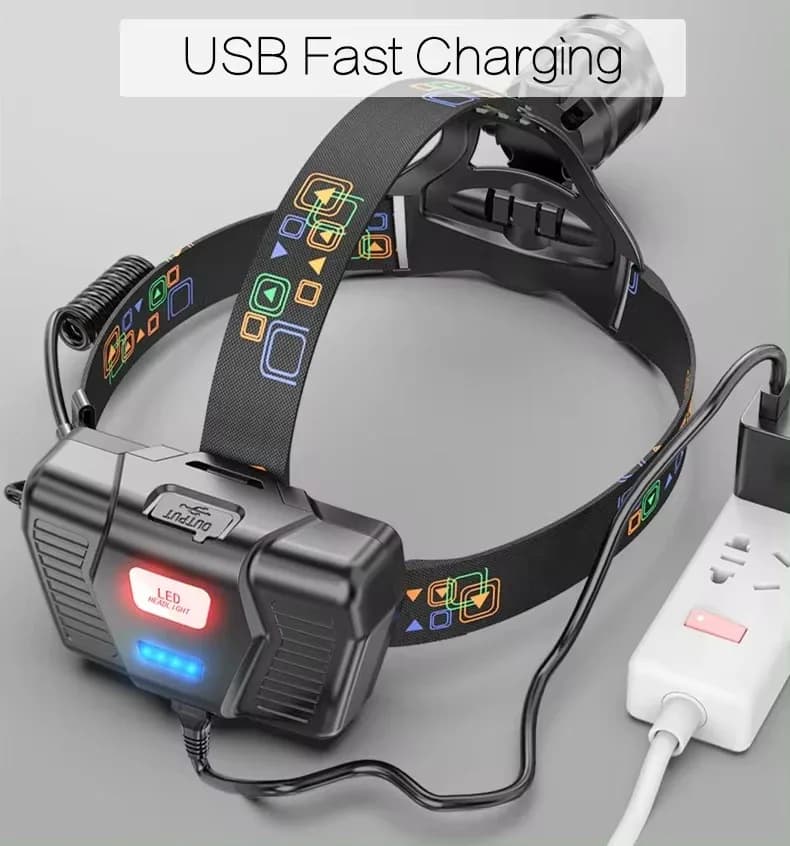 Lampe frontale XHP100 ultra puissante rechargeable USB étanche 18650 pour pêche professionnelle