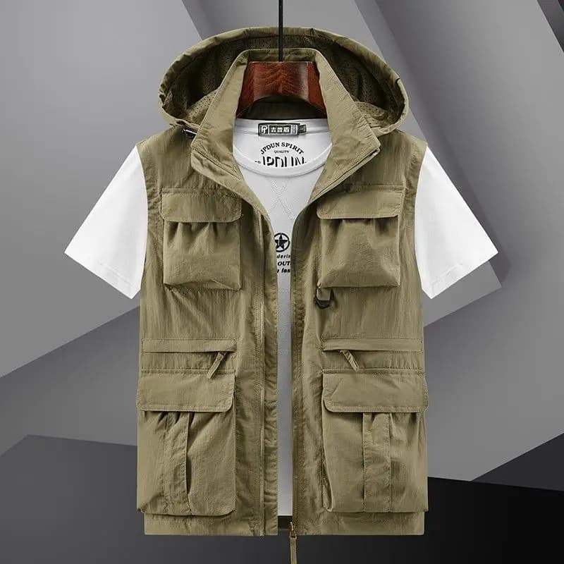 Veste de pêche homme déperlante avec capuche amovible et multiples poches pour le printemps