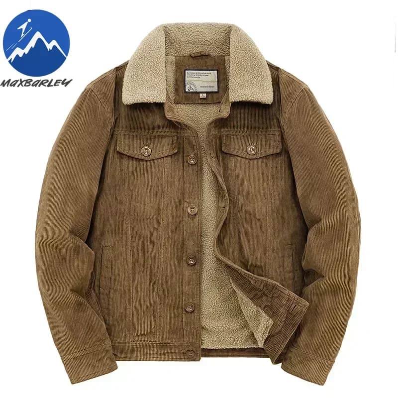 Manteau homme hiver ouaté chaud ample parka - Veste courte velours côtélé col fourrure coupe-vent polaire