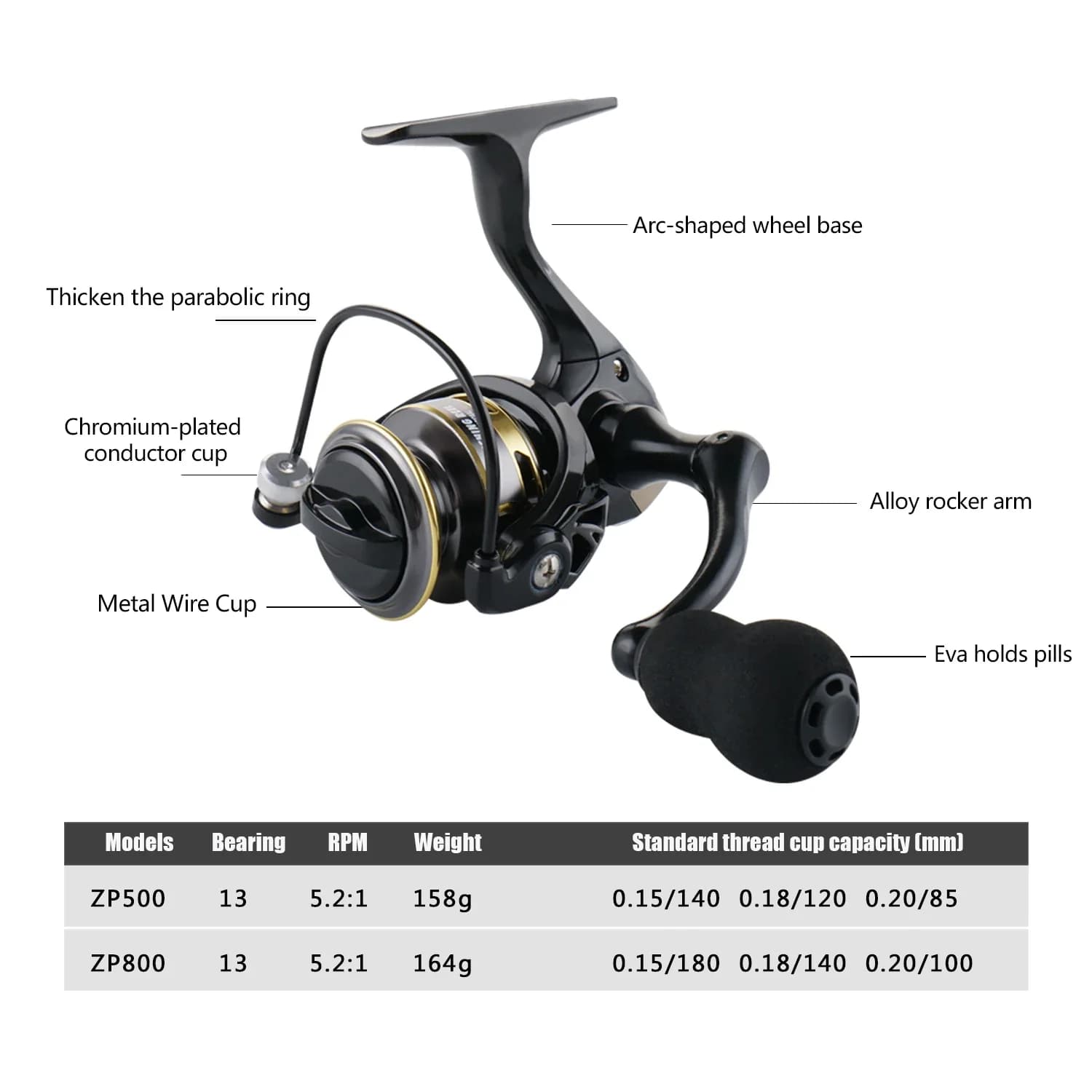 Moulinet de pêche glace compact ultraléger 135g Huidiao, ratio 5.2:1 pour pêche hiver