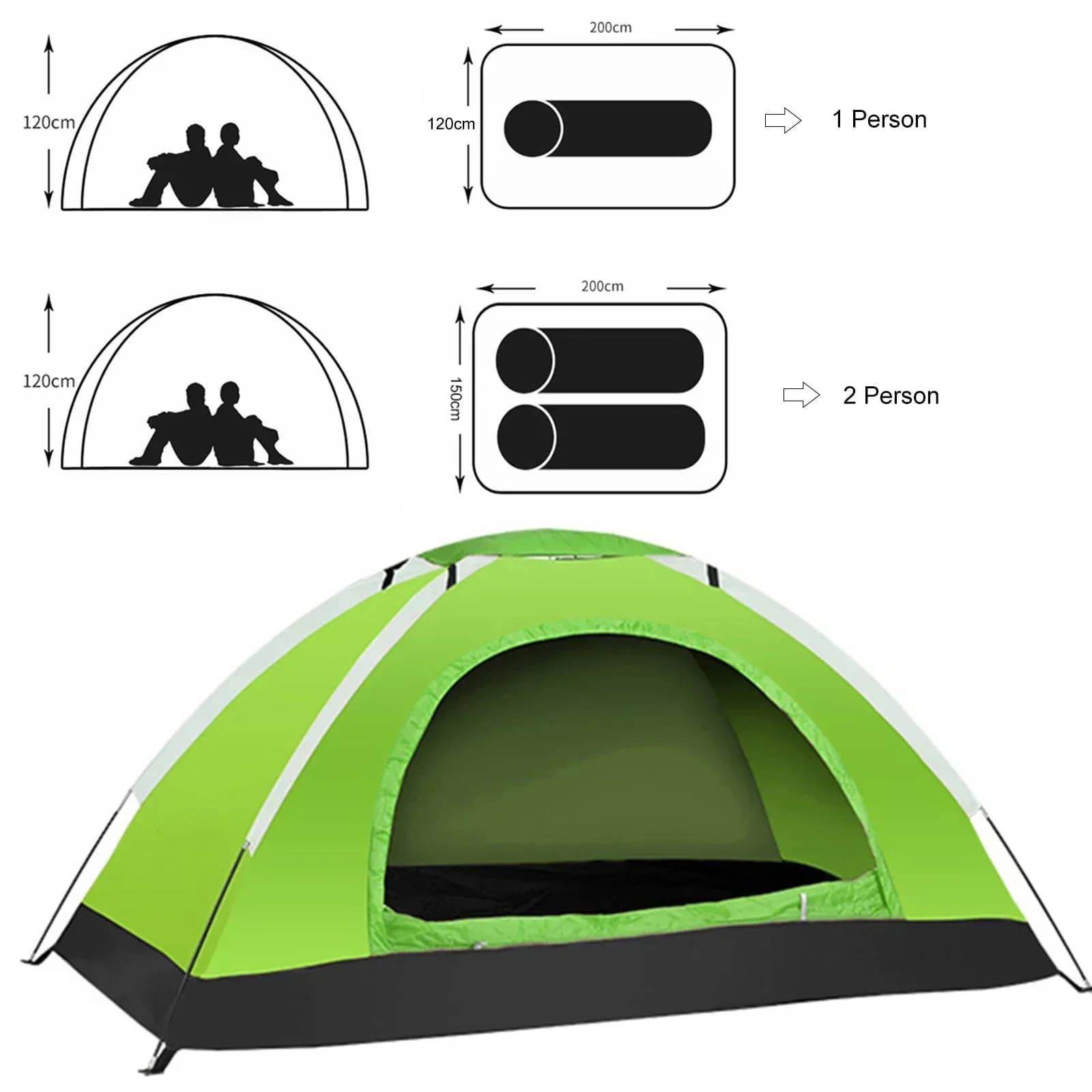 Tente de randonnée ultra-légère 1-2 personnes couche simple anti-UV pour pêche trekking et bivouac