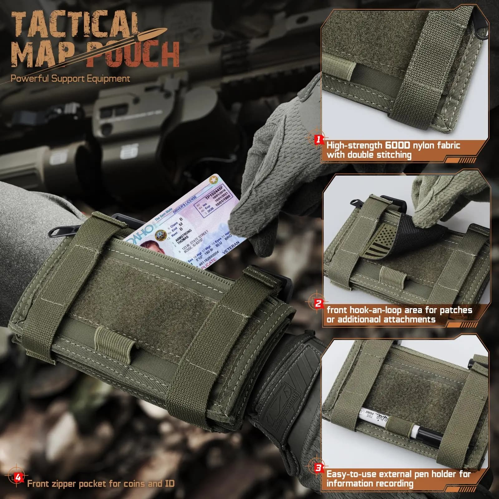 Étui carte tactique bras pour chasse et secours - Porte-carte militaire étanche mesure terrain