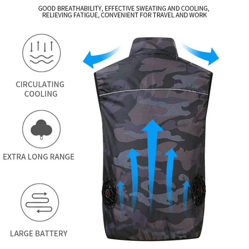 Veste ventilateur rafraîchissante unisexe pour randonnée et pêche - Veste climatisée sport et travail été