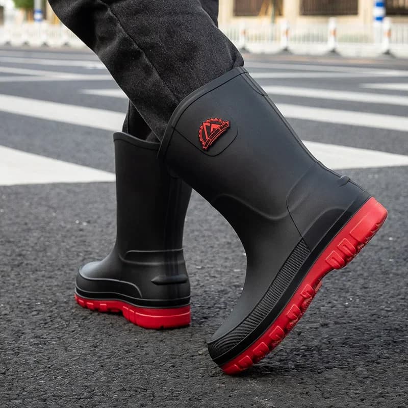 Bottes de pluie pêche cuisine style coréen - Chaussures PVC mi-mollet imperméables antidérapantes mode
