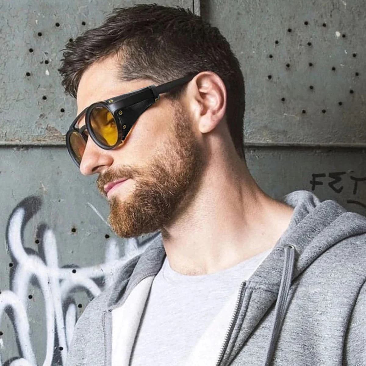 Lunettes de soleil rétro steampunk homme femme UV400 - Style vintage cuir pour sports extérieurs