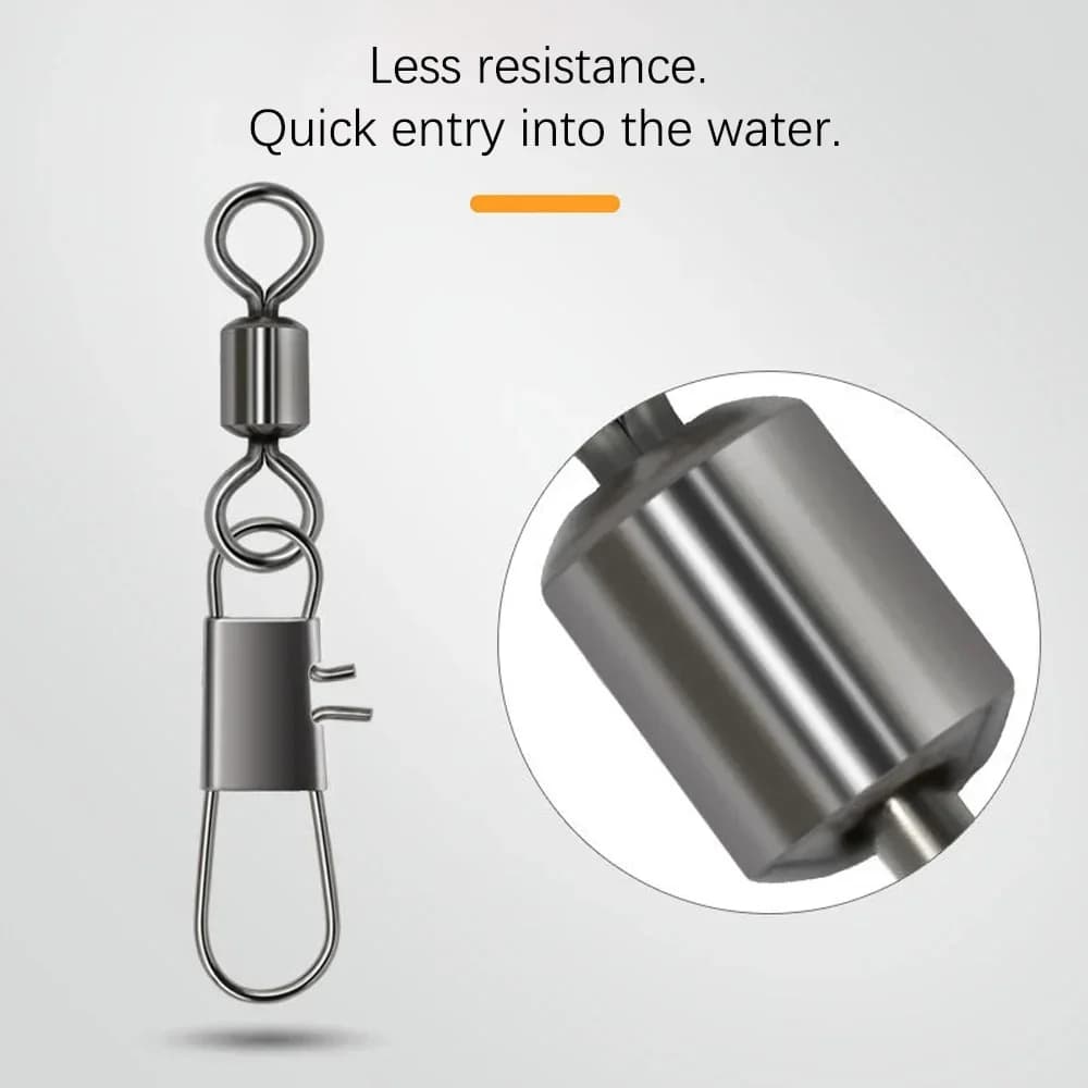50 pièces connecteurs de pêche à roulement avec mousqueton verrouillable en acier inoxydable pour leurres et hameçons