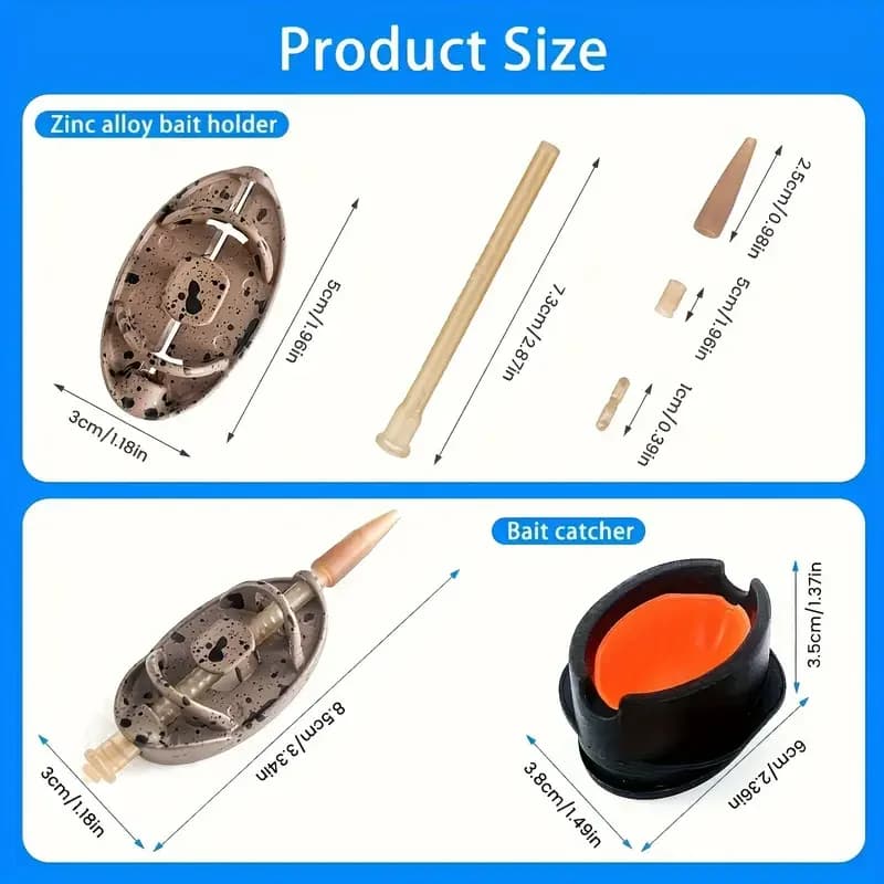 Set 5-en-1 de feeders pour pêche au fond - Poids zinc 4 grammages avec moule à libération rapide