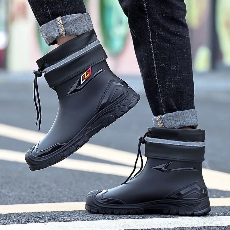 Bottes de pluie universelles quatre saisons style britannique - Modèle homme anti-dérapant avec cordon