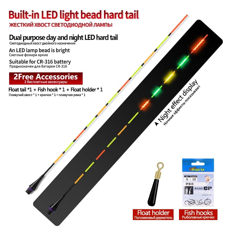 Kit pêche complet : LED CR316/CR322 + tube + hameçons + support flotteur lumineux