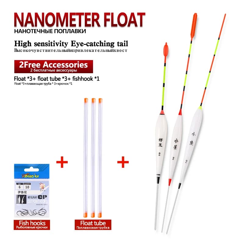 3 flotteurs nano composites + tubes + hameçons offerts pour pêche verticale en rivière