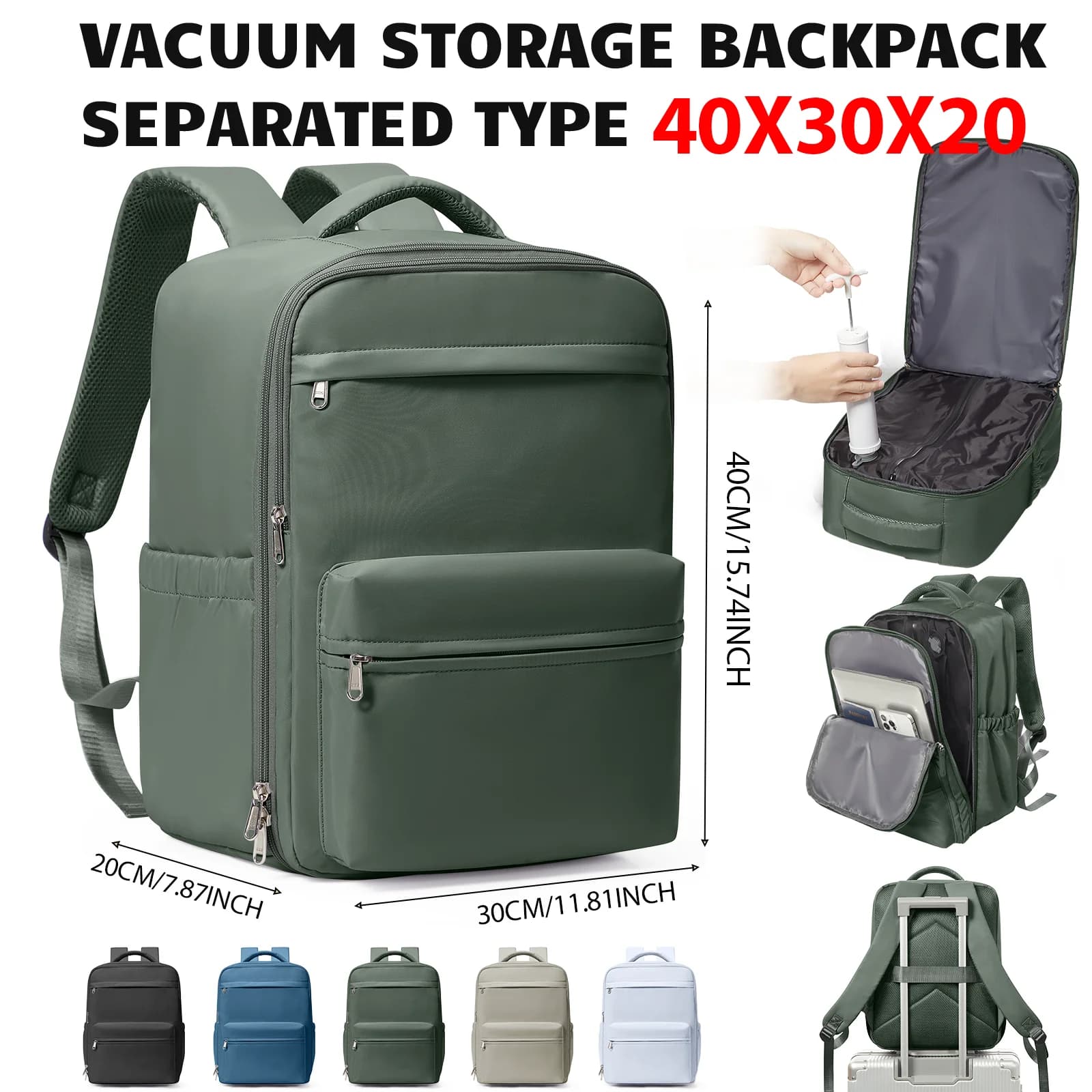 Sac à dos cabine Ryanair compression sous vide avec pompe pour voyage pêche weekend