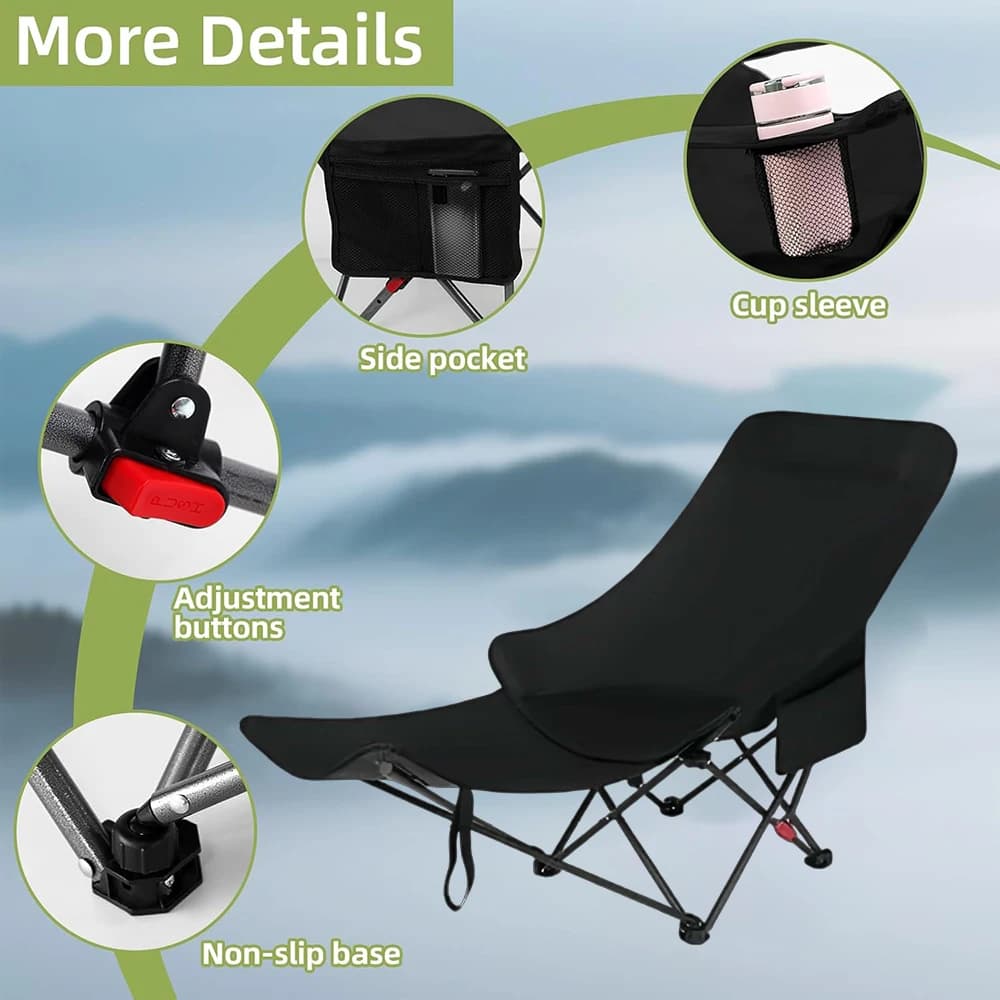 Chaise pêche camping pliante légère avec repose-tête rangement gobelet sac transport randonnée plage
