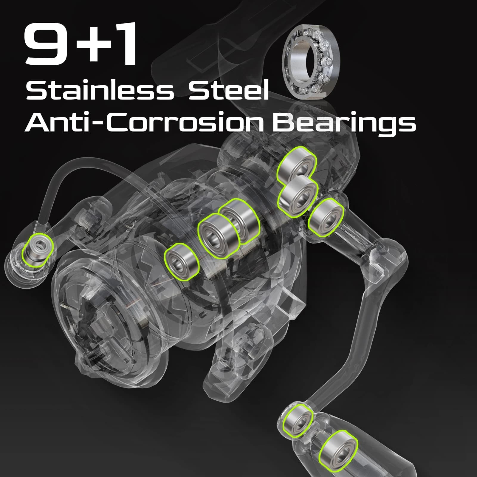 Moulinet spinning HANDING M1 12kg de drag max - 9+1 roulements à billes pour pêche du brochet, perche et sandre
