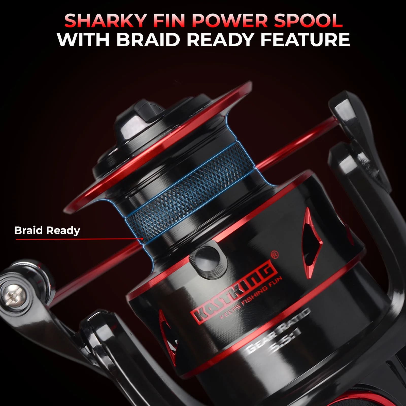 Moulinet pêche spinning KastKing Sharky Baitfeeder III - Frein carbone et roulements acier pour live liner