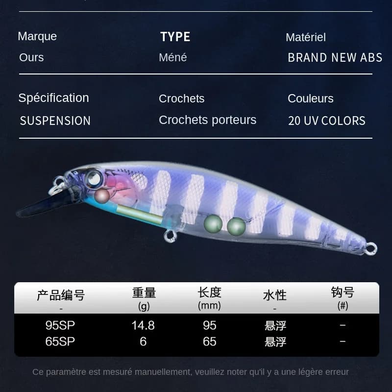 Leurres crank BEARKING Squad Minnow 65-95mm avec système plomb tungstène - Wobblers assortis