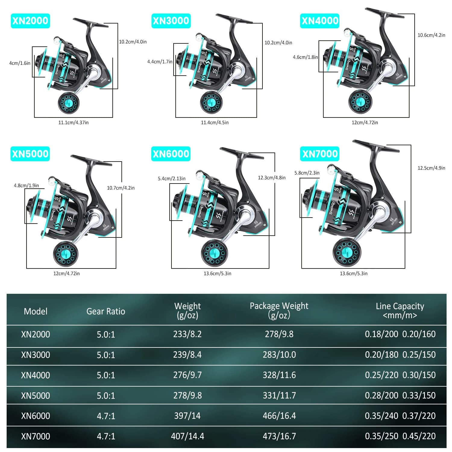 Moulinet de pêche Sougayilang 2000-7000 spinning 12+1BB avec ligne nylon 500m offerte - Drague max 16kg