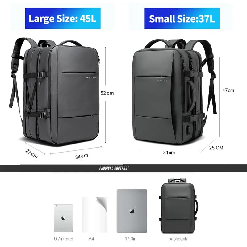 Sac à dos Bange homme USB étanche élégant - Grand sac école travail 17,3 pouces voyage mode