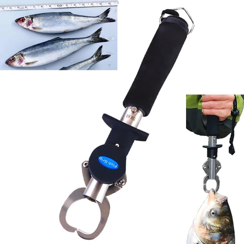 Pince à lèvres portable pour poisson avec pèse-poisson et mètre ruban - Outil de pêche en acier inoxydable