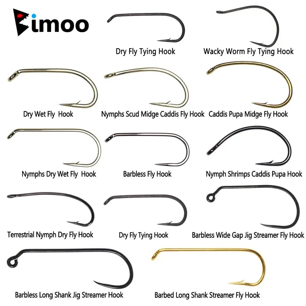 Hameçons de pêche à la mouche Bimoo 100 pièces acier haut carbone, sèches, noyées et nymphes,
