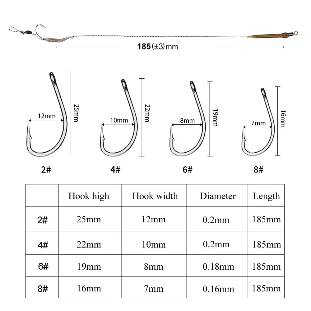 Montages carp fishing prêts à pêcher - 6 hair rigs avec ligne pour bouillettes