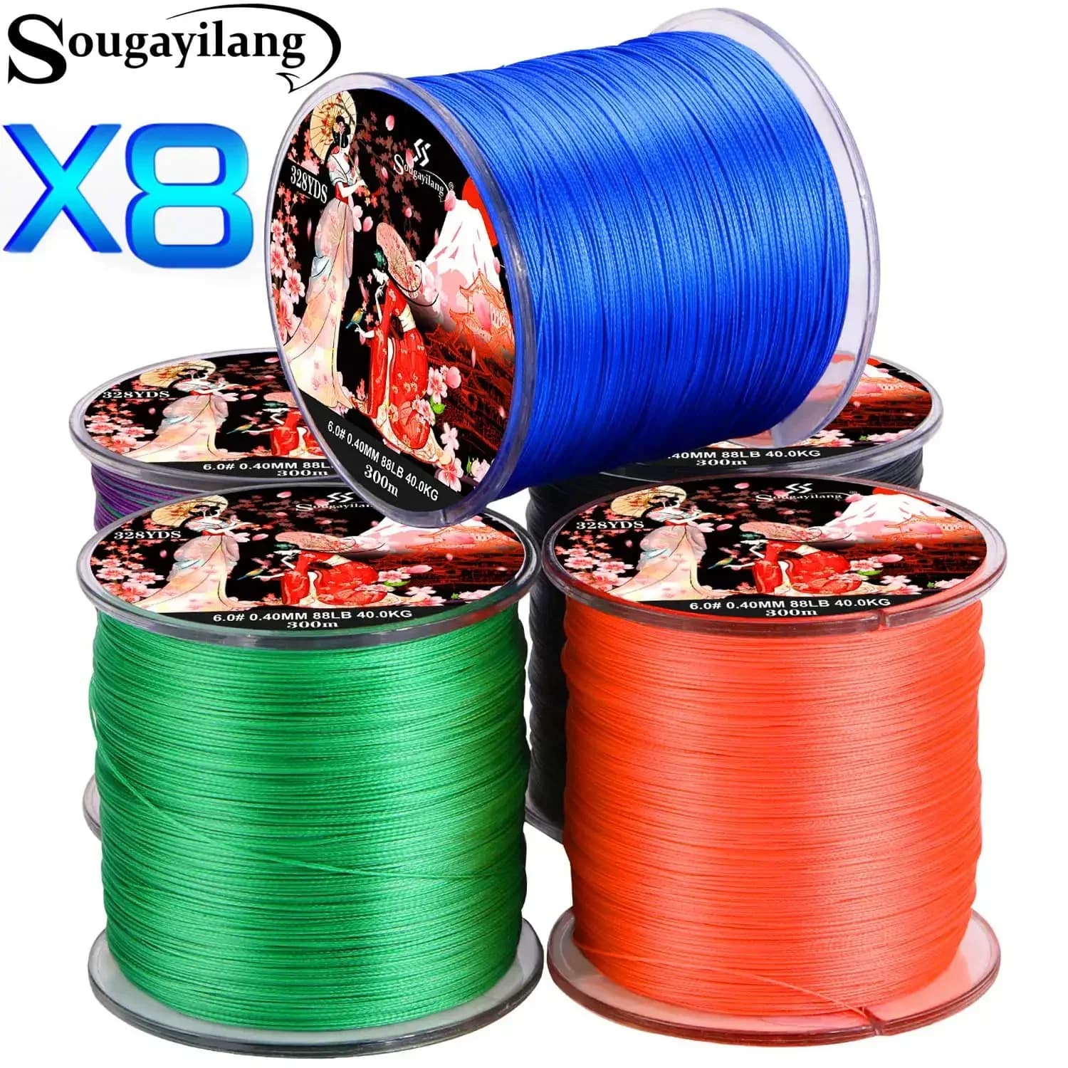 Ligne Sougayilang Braided X8 100/300M 22-88LB multifilament japonaise pour black bass, brochet, carpe
