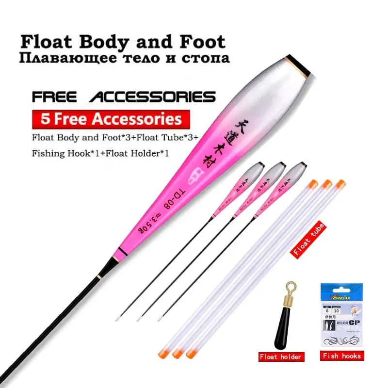 Kit pêche nano flotteur lumineux avec tubes hameçons et porte-flotteur sans pile pour pêche nocturne